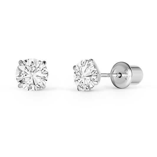 1.053 Ctw Rhodium Plated 9K White Gold Stud Earrings with Round Lab-Grown Diamonds