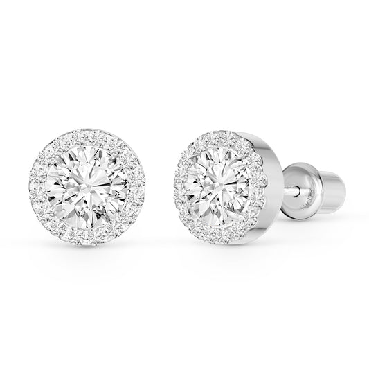 1.254 ctw Round Lab Grown Diamond Halo Stud Earrings 9K White Gold