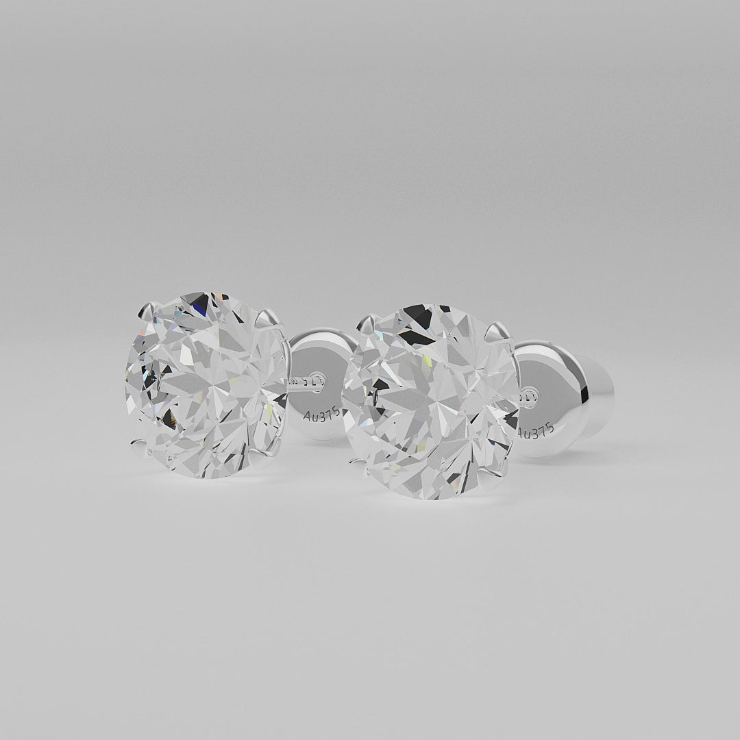 1.06 ctw Round Lab Grown Diamond 4 Prong Stud Earrings 9K White Gold