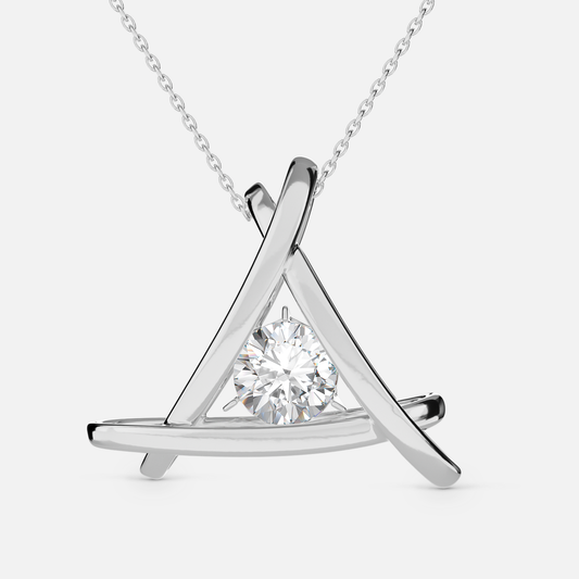 0.5 ctw Round Diamond Triangle Shape Pendant Lab Grown Diamond 9K White Gold Necklace