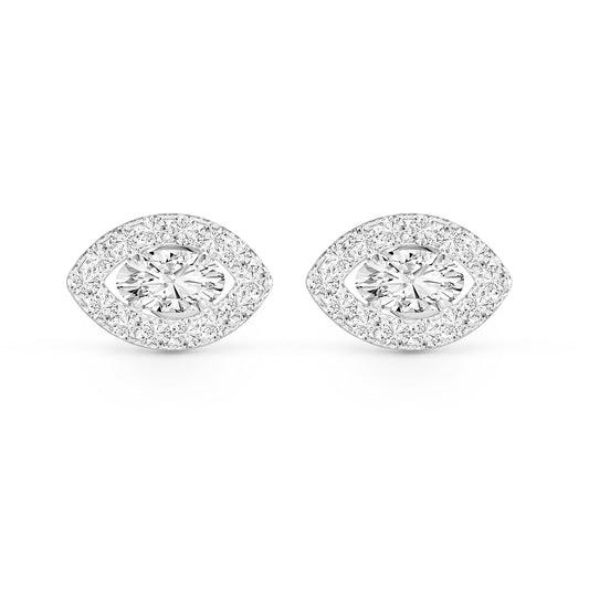 0.612 Ctw 9K White Gold Oval Lab-Grown Diamonds With Side Stone Diamond Stud Earrings