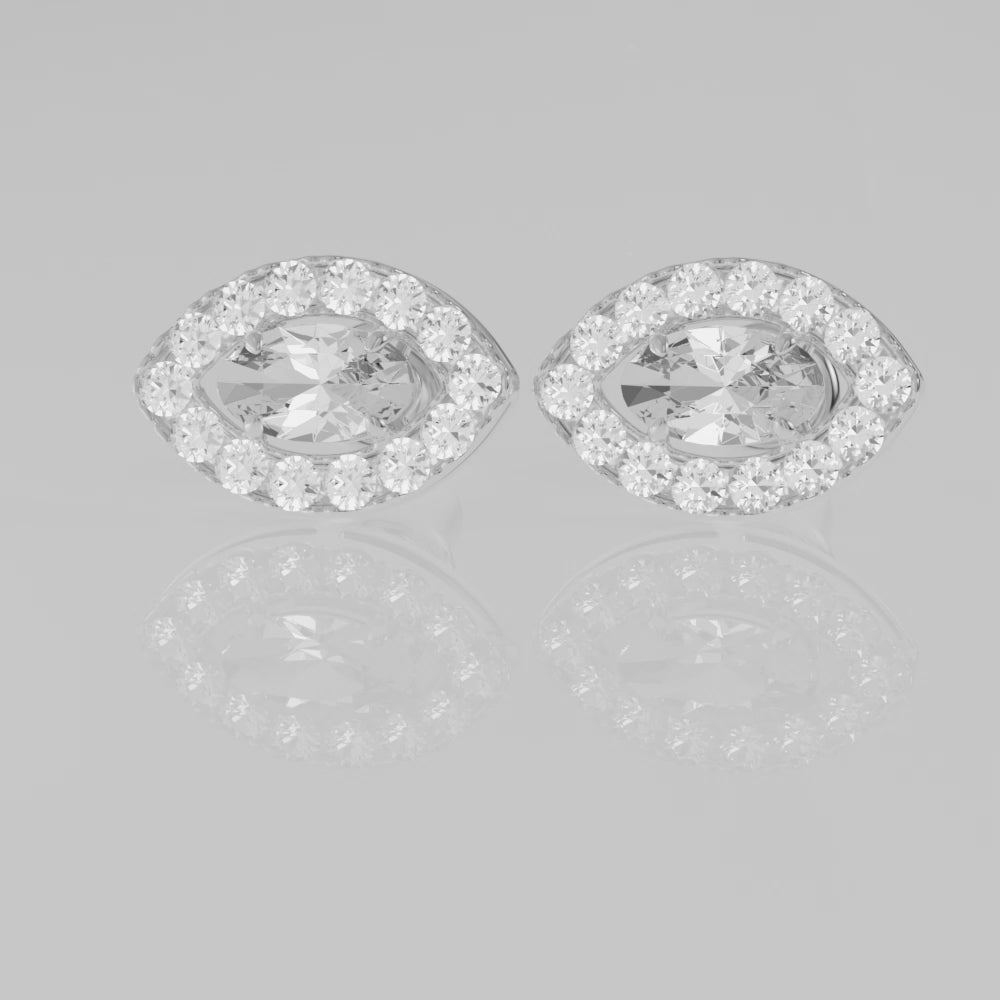 0.612 Ctw 9K White Gold Oval Lab-Grown Diamonds With Side Stone Diamond Stud Earrings