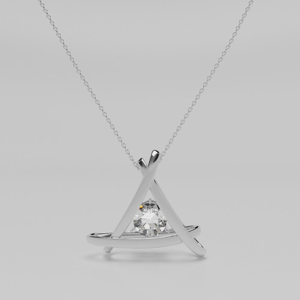 0.5 ctw Round Diamond Triangle Shape Pendant Lab Grown Diamond 9K White Gold Necklace